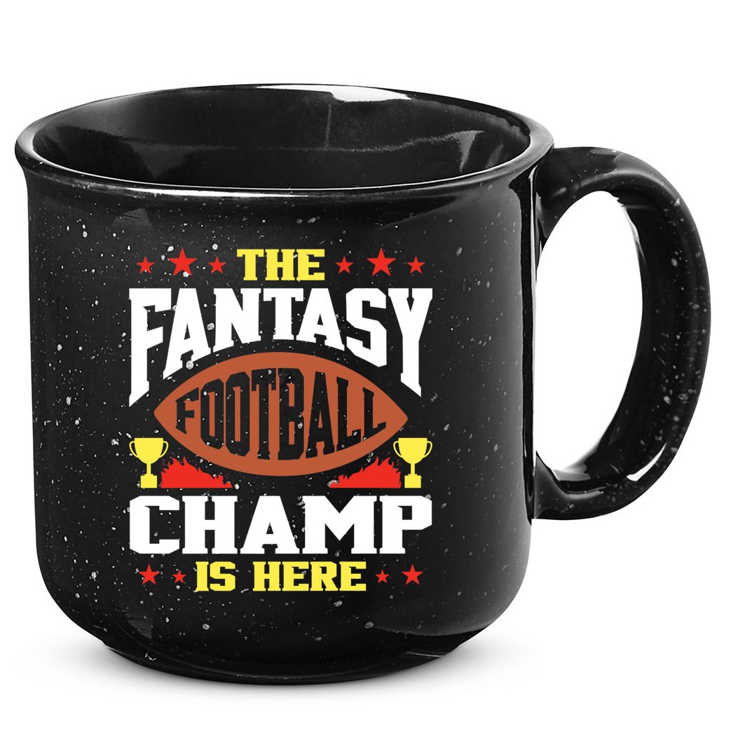 The Fantasy Football Champ Is Here Champion Draft League Premium 15oz Campfire Ceramic Mug