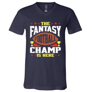 The Fantasy Football Champ Is Here Champion Draft League Premium V-Neck T-Shirt