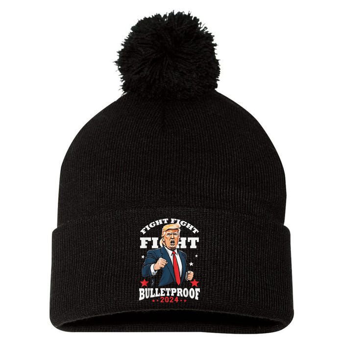 Trump Fight Fight Fight Bullet Proof 2024 Election Pom Pom 12in Knit Beanie