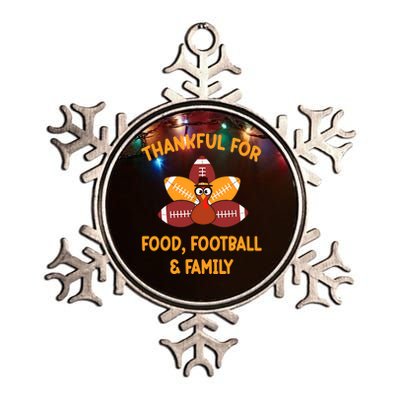 Thankful For Food Football Family Thanksgiving Turkey Metallic Star Ornament