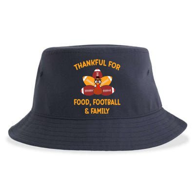 Thankful For Food Football Family Thanksgiving Turkey Sustainable Bucket Hat