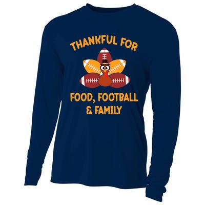 Thankful For Food Football Family Thanksgiving Turkey Cooling Performance Long Sleeve Crew