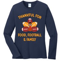 Thankful For Food Football Family Thanksgiving Turkey Ladies Long Sleeve Shirt