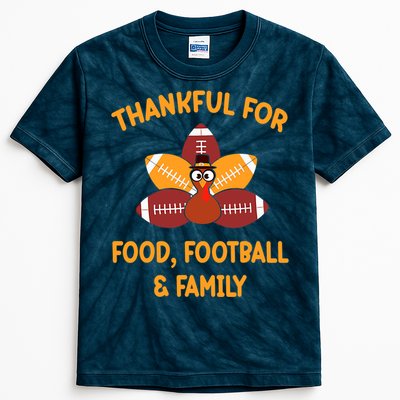 Thankful For Food Football Family Thanksgiving Turkey Kids Tie-Dye T-Shirt