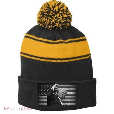 Trump Fight For Freedom 2024 Patriot Stripe Pom Pom Beanie