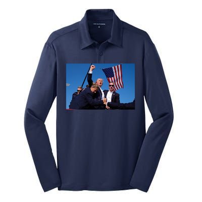 Trump Fight Fight Fight 2024 Save America Silk Touch Performance Long Sleeve Polo