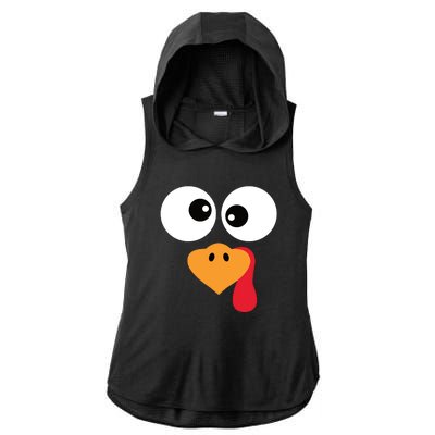 Turkey Face Funny Thanksgiving Turkey Trot Outfit Ladies PosiCharge Tri-Blend Wicking Draft Hoodie Tank