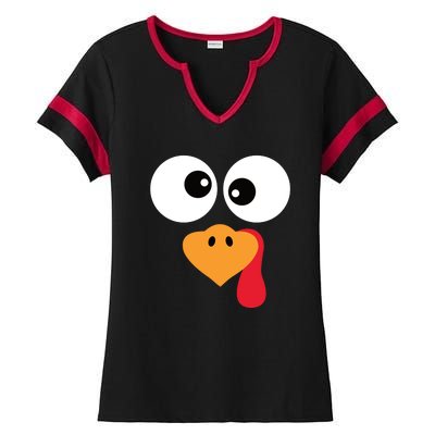 Turkey Face Funny Thanksgiving Turkey Trot Outfit Ladies Halftime Notch Neck Tee