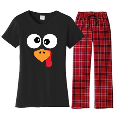 Turkey Face Funny Thanksgiving Turkey Trot Outfit Women's Flannel Pajama Set