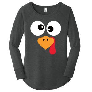 Turkey Face Funny Thanksgiving Turkey Trot Outfit Women's Perfect Tri Tunic Long Sleeve Shirt