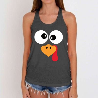 Turkey Face Funny Thanksgiving Turkey Trot Outfit Women's Knotted Racerback Tank