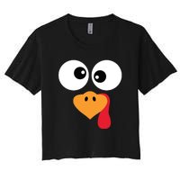 Turkey Face Funny Thanksgiving Turkey Trot Outfit Women's Crop Top Tee