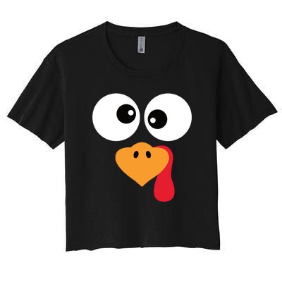 Turkey Face Funny Thanksgiving Turkey Trot Outfit Women's Crop Top Tee