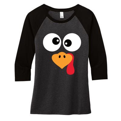 Turkey Face Funny Thanksgiving Turkey Trot Outfit Women's Tri-Blend 3/4-Sleeve Raglan Shirt