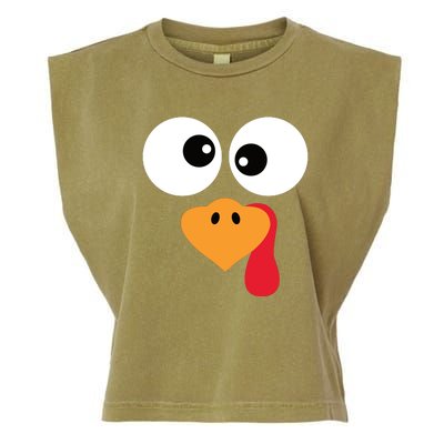 Turkey Face Funny Thanksgiving Turkey Trot Outfit Garment-Dyed Women's Muscle Tee