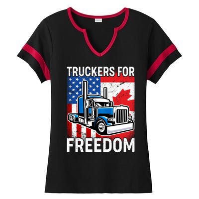 Truckers For Freedom USA Canada Freedom Convoy Ladies Halftime Notch Neck Tee