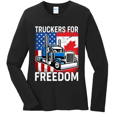 Truckers For Freedom USA Canada Freedom Convoy Ladies Long Sleeve Shirt