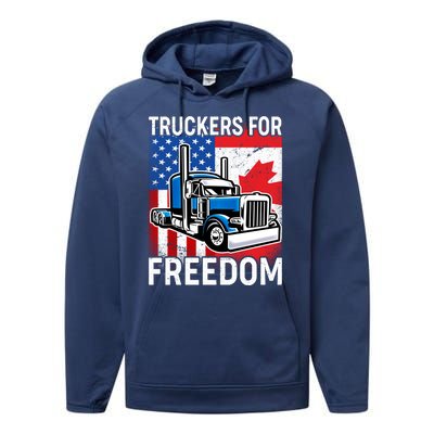 Truckers For Freedom USA Canada Freedom Convoy Performance Fleece Hoodie