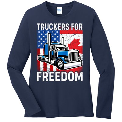 Truckers For Freedom USA Canada Freedom Convoy Ladies Long Sleeve Shirt