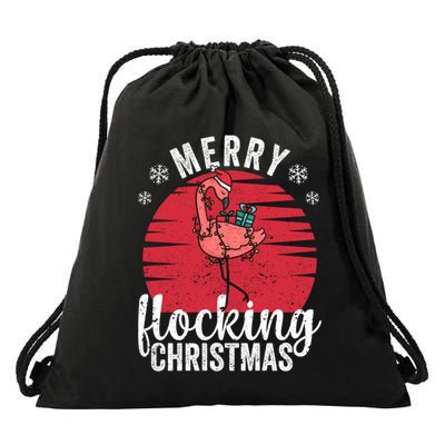 Tropical Florida Flamingo Xmas Pjs Merry Flocking Christmas Great Gift Drawstring Bag