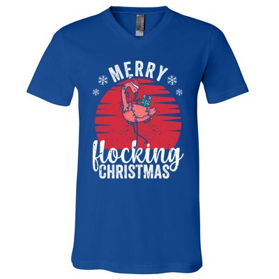 Tropical Florida Flamingo Xmas Pjs Merry Flocking Christmas Great Gift V-Neck T-Shirt