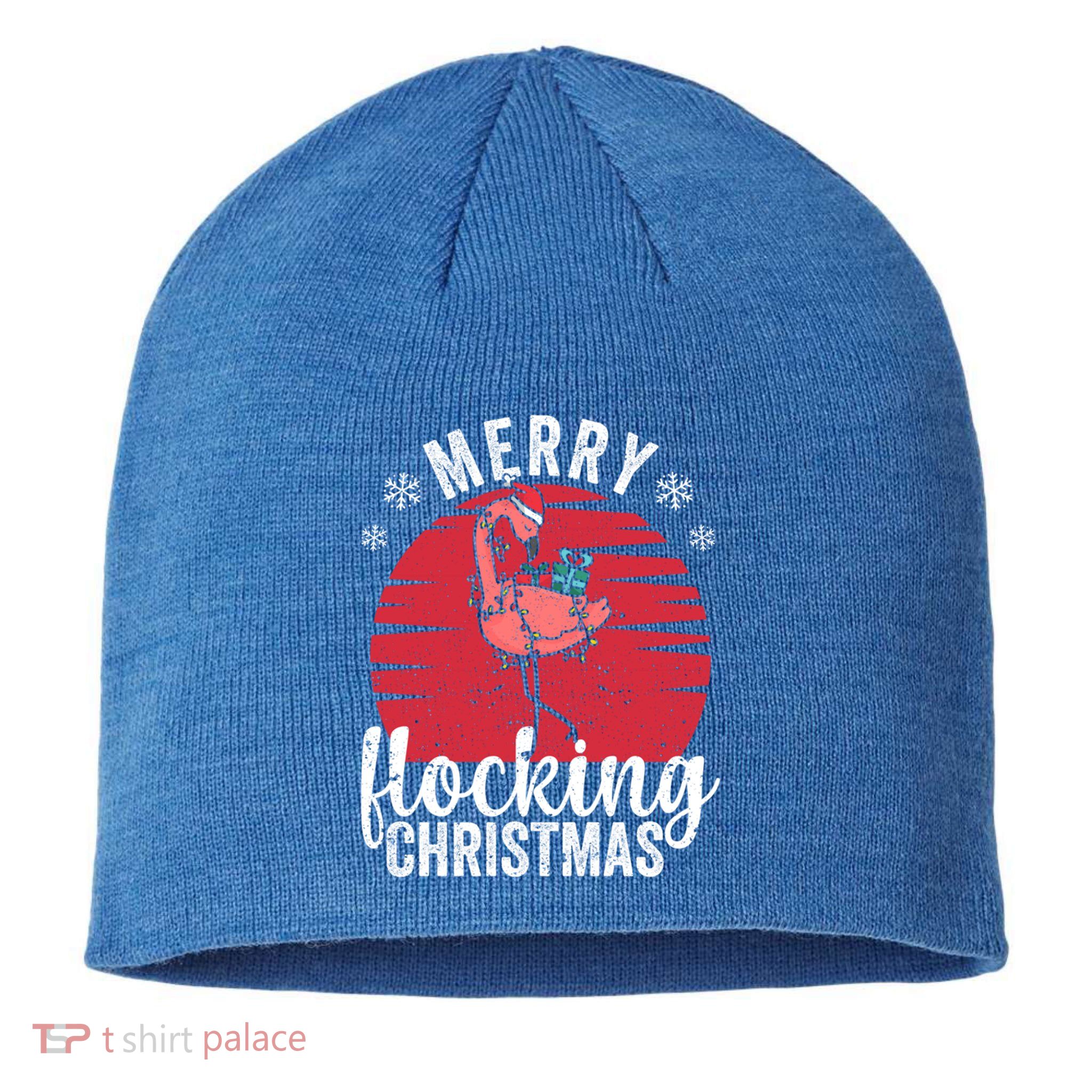 Tropical Florida Flamingo Xmas Pjs Merry Flocking Christmas Great Gift Sustainable Beanie