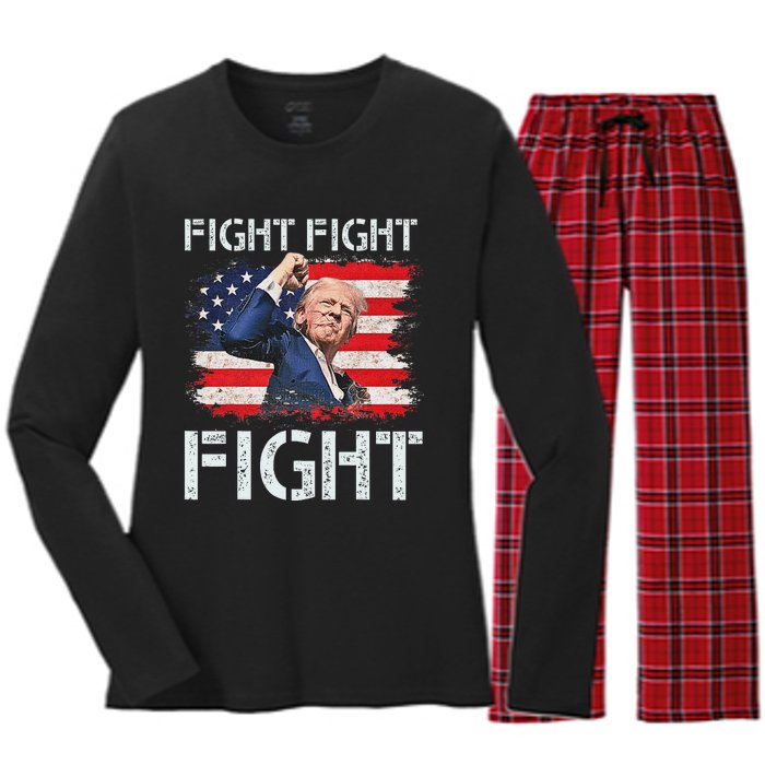 Trump Fight Fight Fight Bold Message Design Women's Long Sleeve Flannel Pajama Set 