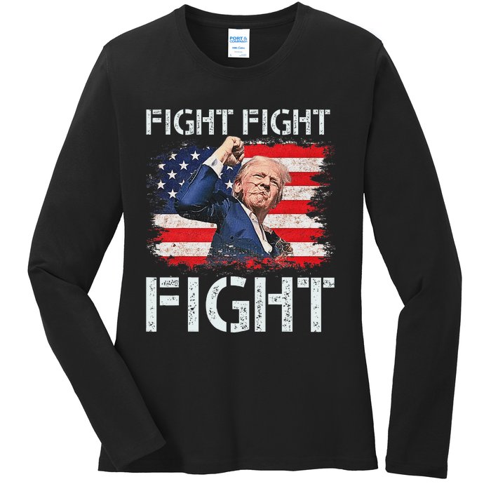 Trump Fight Fight Fight Bold Message Design Ladies Long Sleeve Shirt