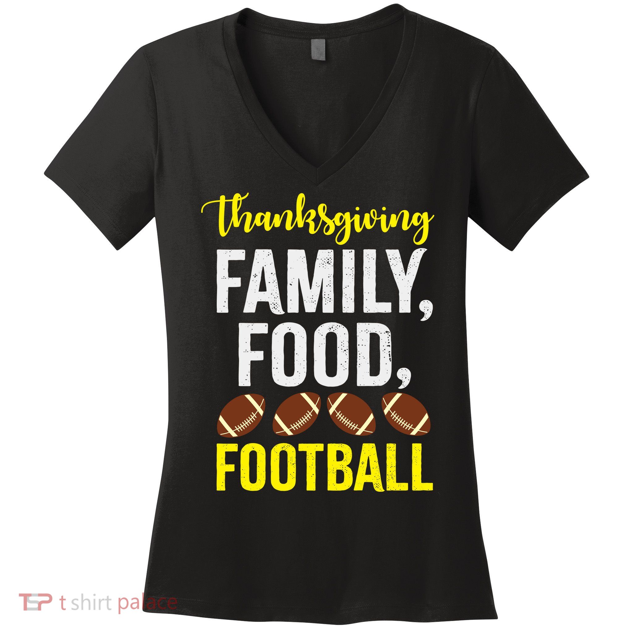 Thanksgiving Family Food Football Women's V-Neck T-Shirt
