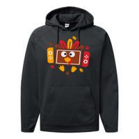 Turkey Face Funny Gaming Gamer Thanksgiving Performance Fleece Hoodie