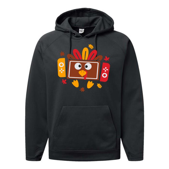 Turkey Face Funny Gaming Gamer Thanksgiving Performance Fleece Hoodie