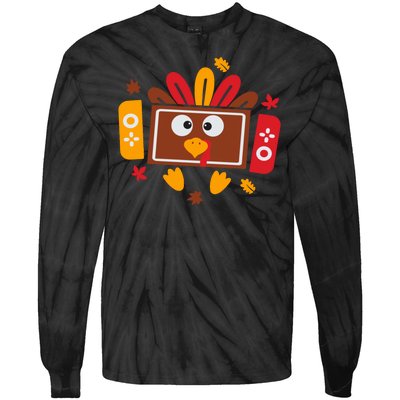 Turkey Face Funny Gaming Gamer Thanksgiving Tie-Dye Long Sleeve Shirt