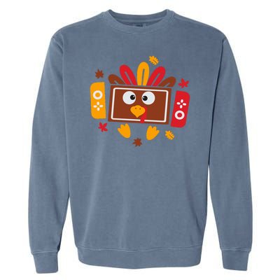 Turkey Face Funny Gaming Gamer Thanksgiving Garment-Dyed Sweatshirt