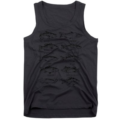 Types Freshwater Fish Funny Fisherman Tank Top