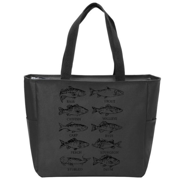 Types Freshwater Fish Funny Fisherman Zip Tote Bag