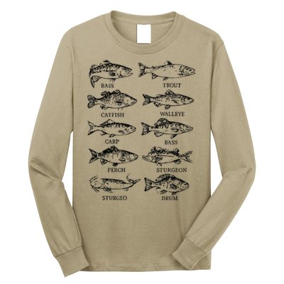 Types Freshwater Fish Funny Fisherman Long Sleeve Shirt