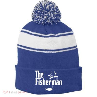 The Fisherman Funny Fishing Stripe Pom Pom Beanie