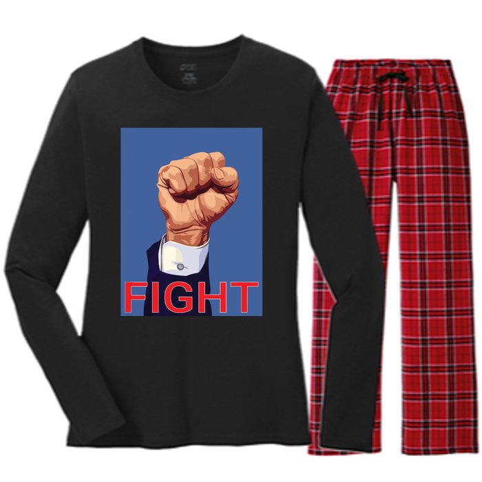 Trump Fist Fight Fight Fight Women's Long Sleeve Flannel Pajama Set 