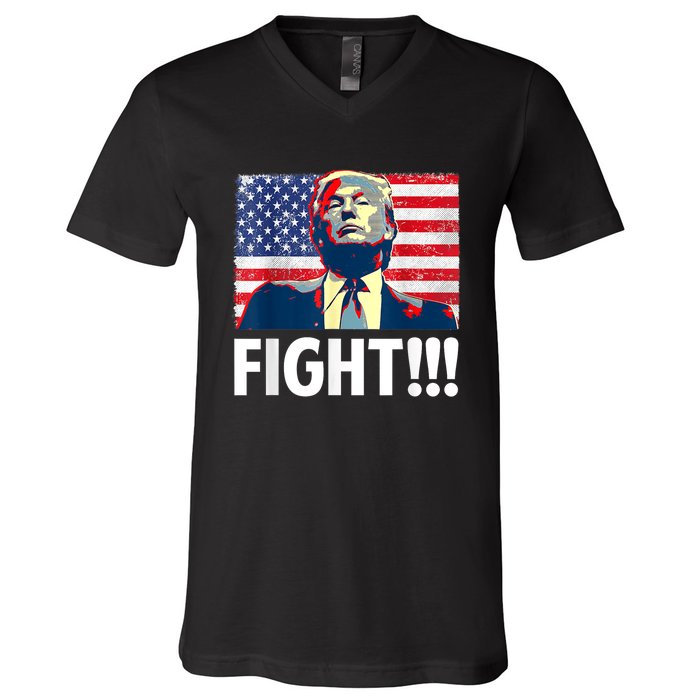 Trump Fight Fighter Supporter Voters American Flag V-Neck T-Shirt