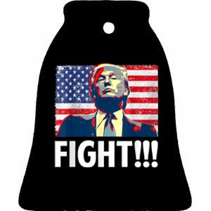 Trump Fight Fighter Supporter Voters American Flag Ceramic Bell Ornament