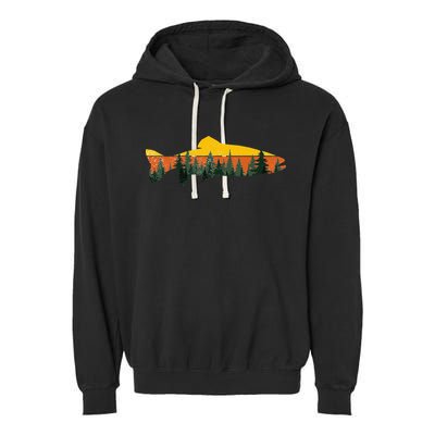 Trout Fly Fishing Outdoor Forest Nature Wildlife Fisherman Garment-Dyed Fleece Hoodie