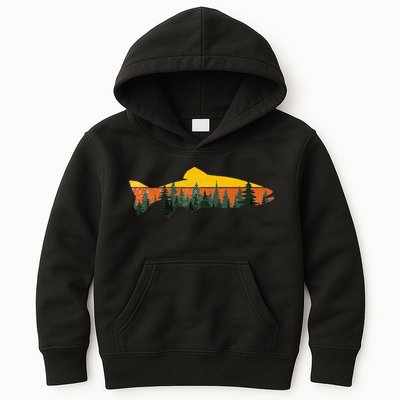 Trout Fly Fishing Outdoor Forest Nature Wildlife Fisherman Kids Hoodie