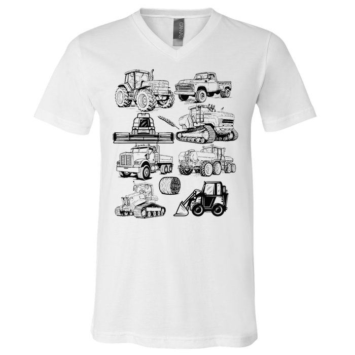 Tractor Farmer Farming Farm Trucks V-Neck T-Shirt