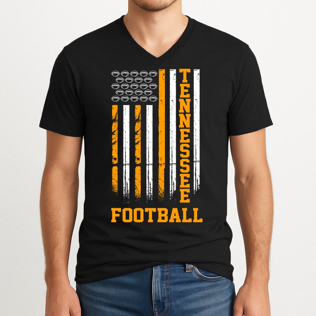Tennessee Football Fan American Flag V-Neck T-Shirt