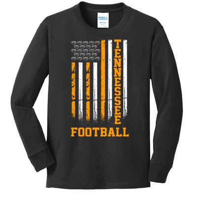 Tennessee Football Fan American Flag Kids Long Sleeve Shirt