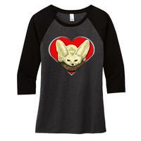 Tiny Fennec Fox Women's Tri-Blend 3/4-Sleeve Raglan Shirt