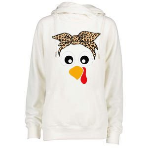 Turkey Face Funny Thanksgiving Gift Womens Funnel Neck Pullover Hood