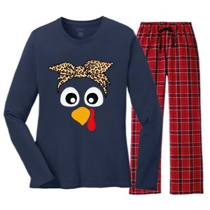 Turkey Face Funny Thanksgiving Gift Women's Long Sleeve Flannel Pajama Set 