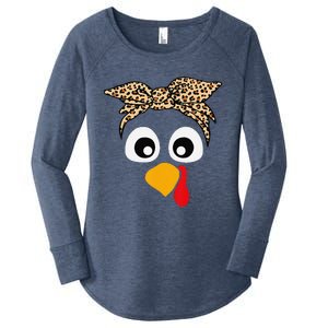 Turkey Face Funny Thanksgiving Gift Women's Perfect Tri Tunic Long Sleeve Shirt