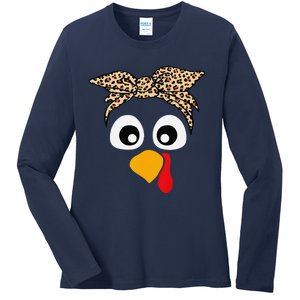 Turkey Face Funny Thanksgiving Gift Ladies Long Sleeve Shirt